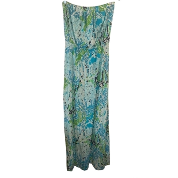 Lilly Pulitzer Strapless Blue and Green Coral Maxi Dress - Picture 3 of 6